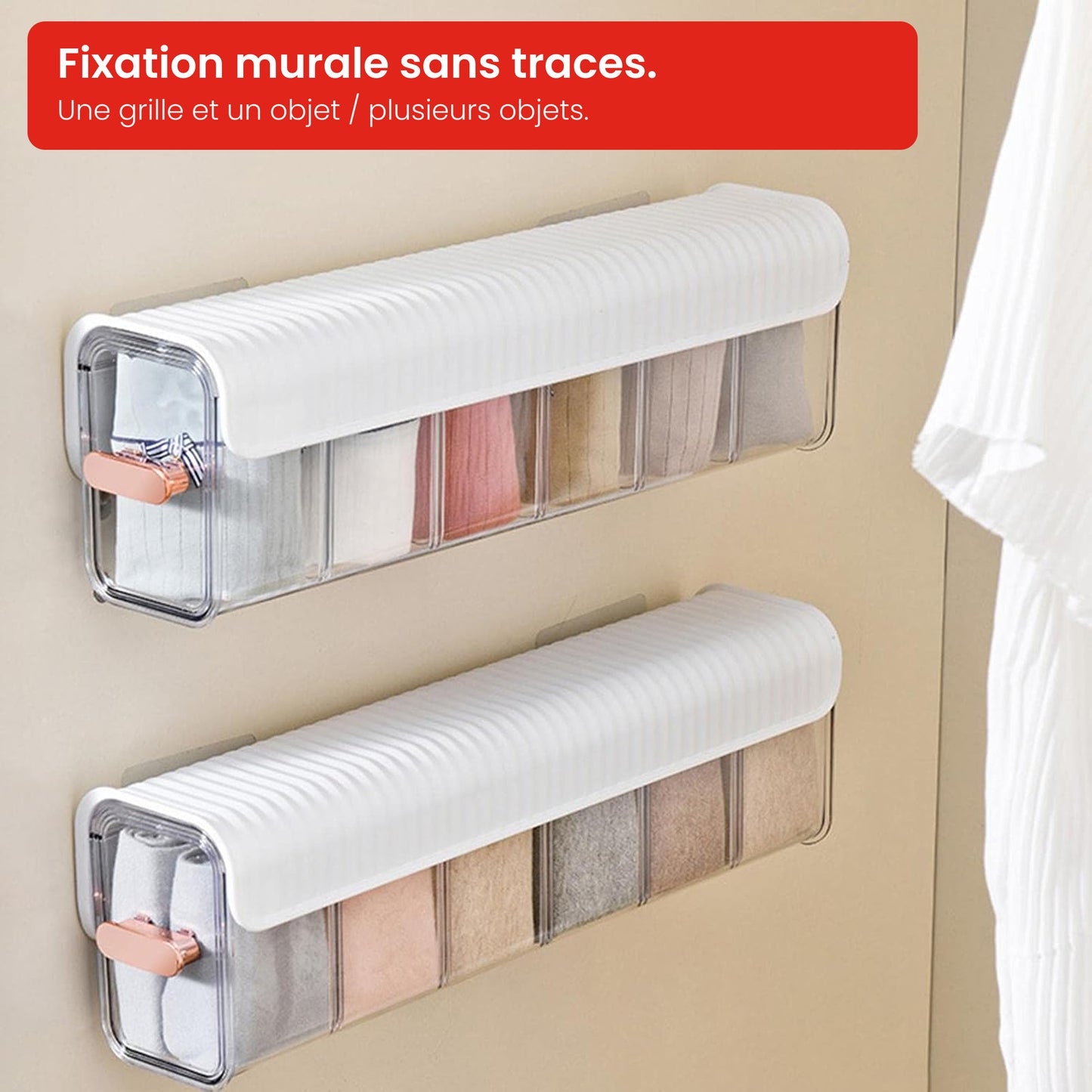 Boîte de rangement murale réglable à 6 cellules